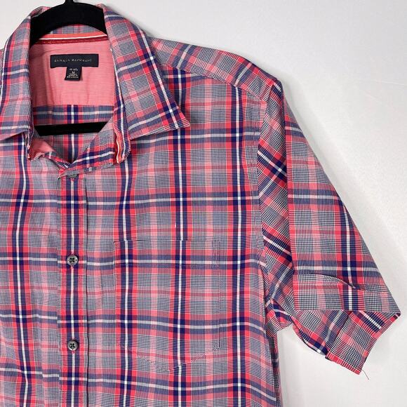 Banana Republic Mens M 15-15.5 Pink Blue Plaid Short Sleeve Button Down Shirt - Picture 3 of 8